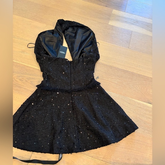Heiress Beverly Hills boucle halterneck corset ruffle mini dress sequin black - Picture 12 of 13